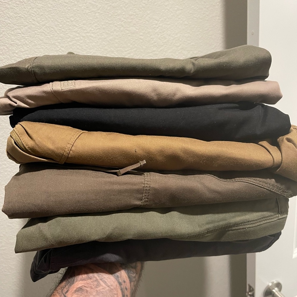 Stack of Casual Pants in Earth Tones